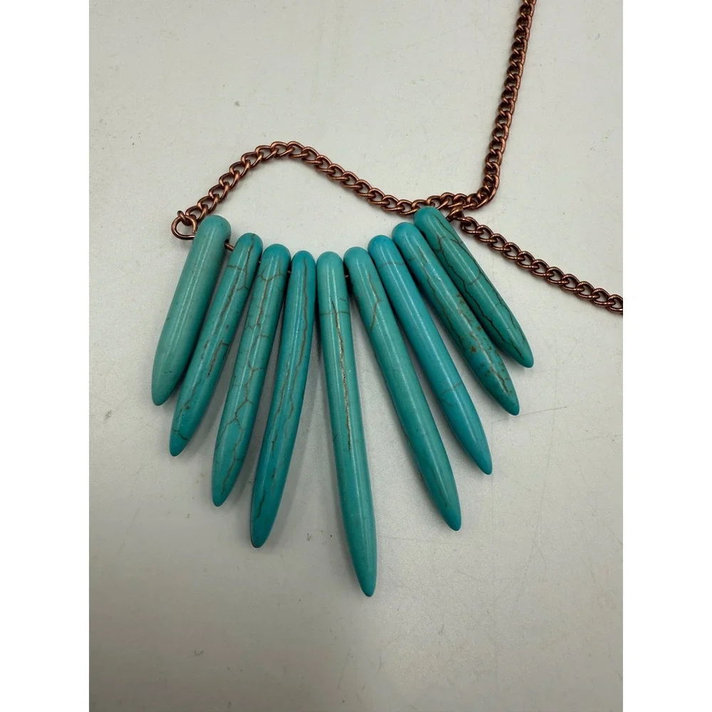 West & Co Turquoise Spike Fan Necklace Copper Tone Southwestern Boho Statement